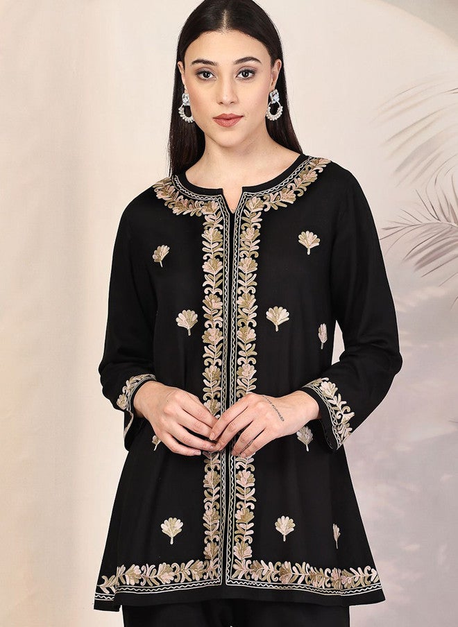 Qazmi Arisa Kashmiri Aari Work Full Sleeves Linen Cotton Co-Ord Set - Image 5